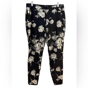 NY&C Womens Large Black Gold Metallic Floral Pull On Stretchy Dress Pants